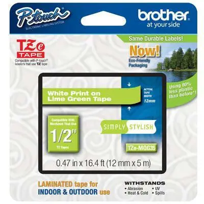 12Mm White-On-Lime Green Adhesive Label Tape 1