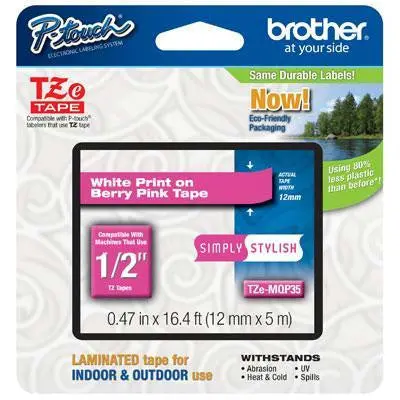 12Mm White-On-Pink Printable Label Tape 1