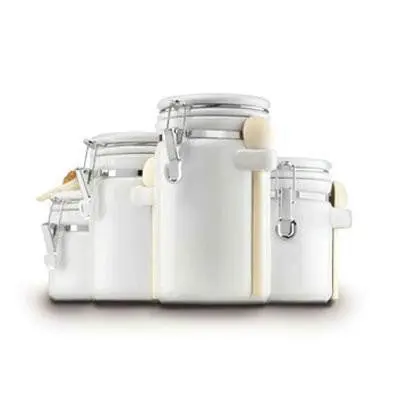 White Ceramic 4-Piece Canister Set With Bamboo Lids 1
