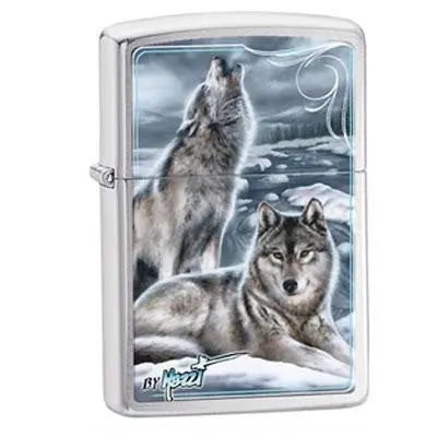 Wolf-Embossed Blue Windproof Pocket Lighter 1