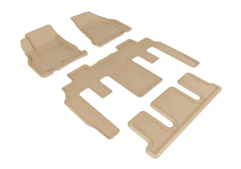3D Maxpider Kagu Tan All-Weather Floor Mat Set – 4-Piece (Front, Rear, Third Row) For Suvs And Crossovers 1